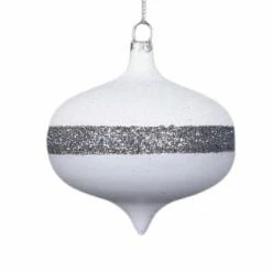 The Christmas Palace 3" WHITE WITH SILVER GLITTER ONION SET OF 12
