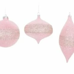 The Christmas Palace Christmas Ornaments 4" SUGARED PINK WITH GLITTERED STRIPES ASSORTED SET OF 12