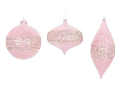 Promo 𧨠The π Christmas Palace π Christmas Ornaments 4" SUGARED PINK WITH GLITTERED STRIPES ASSORTED SET OF 12 π 1 The Christmas Palace Christmas Ornaments 4" SUGARED PINK WITH GLITTERED STRIPES ASSORTED SET OF 12