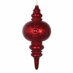 The Christmas Palace 13" RED WITH RED GLITTER & GEMS FINIAL SET OF 2