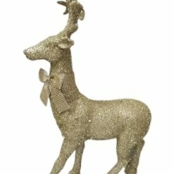 The Christmas Palace Deers, Bears & Swans 30'' CHAMPAGNE GLITTER DEER WITH BOW