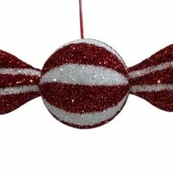 The Christmas Palace Christmas Ornaments 6.5" RED & WHITE WRAPPED CANDY ORNAMENT SET OF 2