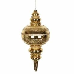 The Christmas Palace 13" GOLD STRIPED FINIAL SET OF 2 Christmas Ornaments