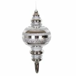 The Christmas Palace Christmas Ornaments 13" SILVER STRIPE FINIAL ORNAMENT SET OF 2