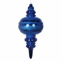 The Christmas Palace 13" BLUE STRIPE FINIAL ORNAMENT SET OF 2 Christmas Ornaments