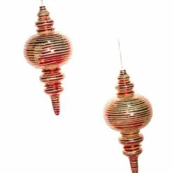 The Christmas Palace 13" RED & GOLD SHINY GLITTER FINIAL SET OF 2 Christmas Ornaments