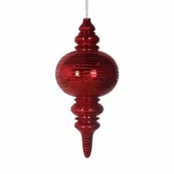 The Christmas Palace 13" RED SHINY GLITTER FINIAL SET OF 2