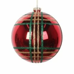 The Christmas Palace Christmas Ornaments 5.5" RED & GREEN PLAID ORNAMENT SET OF 6