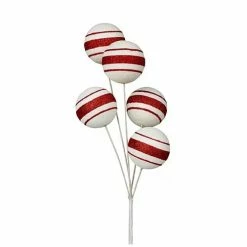 The Christmas Palace 24" RED & WHITE CANDY BALL PICK SET OF 6