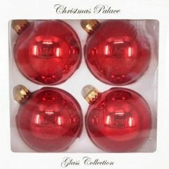 The Christmas Palace Shatterproof & Glass Sets 4" RED GLASS BALL ORNAMENTS SET OF 24