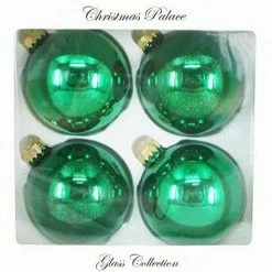 The Christmas Palace 4" GREEN GLASS BALL ORNAMENTS SET OF 24 Shatterproof & Glass Sets
