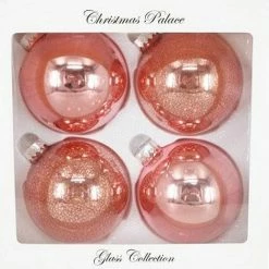 The Christmas Palace Shatterproof & Glass Sets 4" PINK GLASS BALL ORNAMENTS SET OF 24