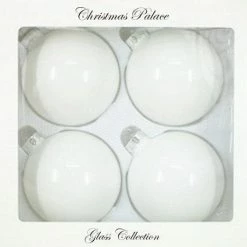 The Christmas Palace 4" WHITE GLASS BALL ORNAMENTS SET OF 24