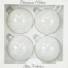 The Christmas Palace 4" IRIDESCENT WHITE GLASS BALL ORNAMENTS SET OF 24
