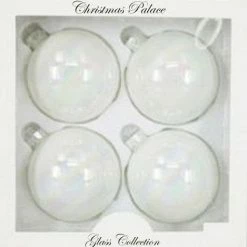 The Christmas Palace 4" IRIDESCENT WHITE GLASS BALL ORNAMENTS SET OF 24