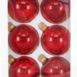 The Christmas Palace Shatterproof & Glass Sets 3.25" RED GLASS BALL ORNAMENTS SET OF 24