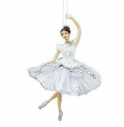 The Christmas Palace Pretty In Pink 6.5" SILVER & WHITE BALLERINA ORNAMENT SET OF 2