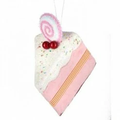 The Christmas Palace 6" PINK CAKE SLICE WITH SPRINKLES ORNAMENT SET OF 6