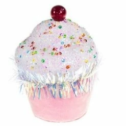The Christmas Palace 5" PINK CUPCAKE WITH SPRINKLES SET OF 4
