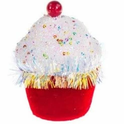 The Christmas Palace 5" RED CUPCAKE WITH SPRINKLES SET OF 4