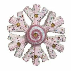 The Christmas Palace Christmas Ornaments 7" WHITE WITH PINK CANDY SNOWFLAKE SET OF 4