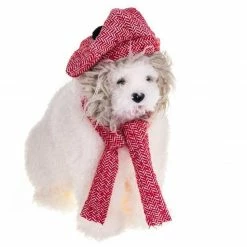The Christmas Palace 19" WHITE DOG WITH RED HAT & SCARF