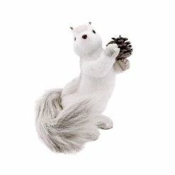 The Christmas Palace 11" GREY STANDING SQUIRREL WITH PINE CONE