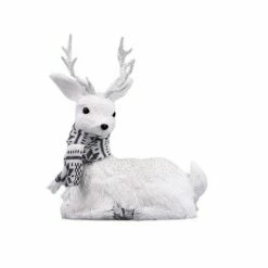 The Christmas Palace Table Tops 12" WHITE SITTING DEER WITH SCARF
