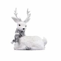 The Christmas Palace Table Tops 12" WHITE SITTING DEER WITH SCARF