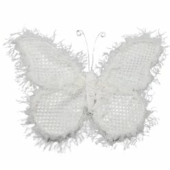 The Christmas Palace 9" WHITE FURRY BUTTERFLY SET OF 4