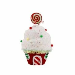 The Christmas Palace Peppermint Swirl 13" RED & WHITE SPRINKLED CUPCAKE