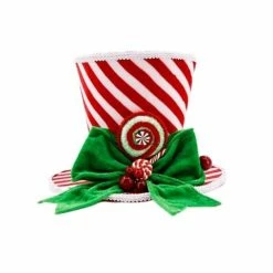 The Christmas Palace 7" PEPPERMINT HAT WITH GREEN BOW