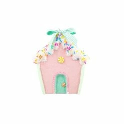 The Christmas Palace 6" PINK GINGERBREAD HOUSE WITH FROSTED CANDY ROOF ORNAMENT SET OF 4