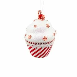 The Christmas Palace Christmas Ornaments 7" PEPPERMINT CANDY CUPCAKE ORNAMENT SET OF 4