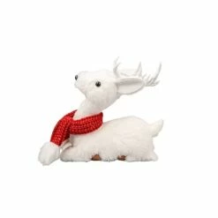 The Christmas Palace 7" WHITE DEER WITH RED SCARF LAYING DOWN