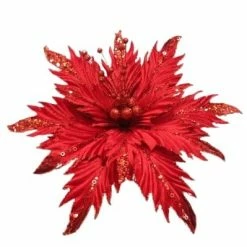 The Christmas Palace 12" RED POINSETTIA CLIP SET OF 6 Flowers
