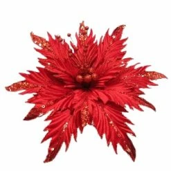 The Christmas Palace 12" RED POINSETTIA CLIP SET OF 6 Flowers