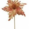 The Christmas Palace 18'' GOLD & RED GLITTER POINSETTIA SET OF 6 Flowers