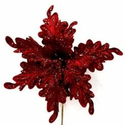 The Christmas Palace Flowers 15" RED VELVET POINSETTIA SET OF 6