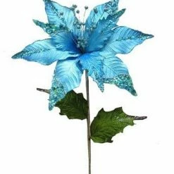 The Christmas Palace 24" AQUA VELVET POINSETTIA SET OF 6
