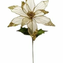 The Christmas Palace 25" GOLD NESTED POINSETTIA SET OF 6 Flowers