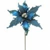 The Christmas Palace 18" TURQUOISE & SILVER POINSETTIA SET OF 6 Flowers