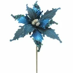 The Christmas Palace 18" TURQUOISE & SILVER POINSETTIA SET OF 6 Flowers