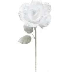 The Christmas Palace Flowers 26'' WHITE ROSE FLOWER STEM SET OF 6