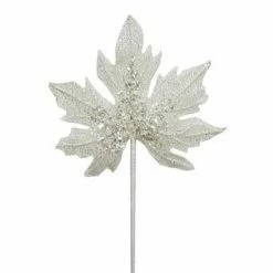 The Christmas Palace 16" WHITE LEAF STEM SET OF 6 Stems & Picks