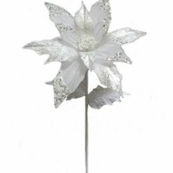 The Christmas Palace Flowers 23" WHITE SHEER POINSETTIA SET OF 6