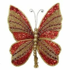 The Christmas Palace Butterflies 8" RED & GOLD GLITTER BUTTERFLY SET OF 6