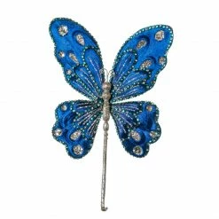 The Christmas Palace 9" BLUE GLITTER BUTTERFLY SET OF 6