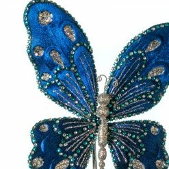 The Christmas Palace 9" BLUE GLITTER BUTTERFLY SET OF 6