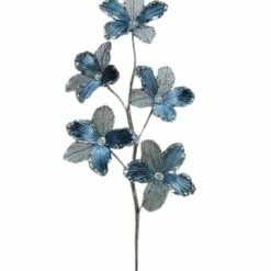 The Christmas Palace 32" BLUE GRAY FLOWER BRANCH SET OF 6 Stems & Picks